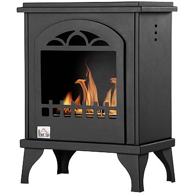 HOMCOM Ethanol Fireplace, 9.75" Freestanding Stove Heater 0.4 Gal Max 470 Sq. Ft., Burns up to 3 Hours, Black
