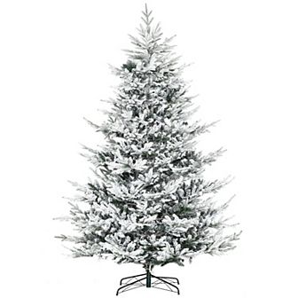 8' Snow Flocked Artificial Christmas Tree, W/ Pine Shape, 1479 Tips, Auto Open
