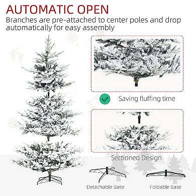 8' Snow Flocked Artificial Christmas Tree, W/ Pine Shape, 1479 Tips, Auto Open