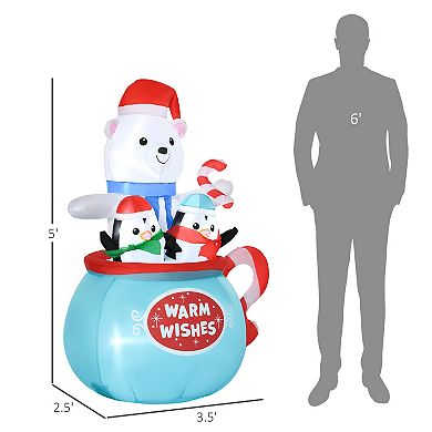 Outsunny 5ft Inflatable Christmas Polar Bear LED Yard Holiday Decoration
