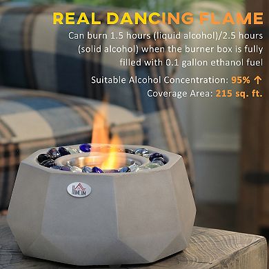 HOMCOM Portable Tabletop Fire Pit with Lid Fire Glass for Indoor and Outdoor
