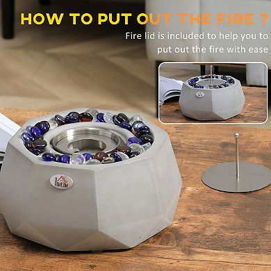 HOMCOM Portable Tabletop Fire Pit with Lid Fire Glass for Indoor and Outdoor