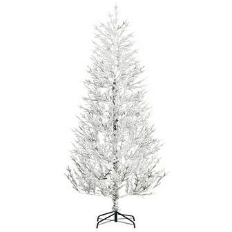 7' Snow Flocked Artificial Christmas Tree With 240 Tip, Fir Shape, Auto Open