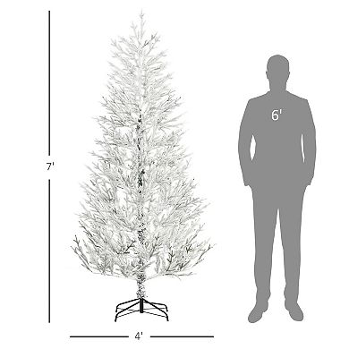 7' Snow Flocked Artificial Christmas Tree With 240 Tip, Fir Shape, Auto Open