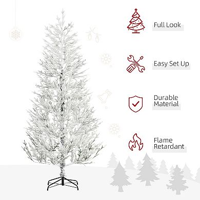 7' Snow Flocked Artificial Christmas Tree With 240 Tip, Fir Shape, Auto Open