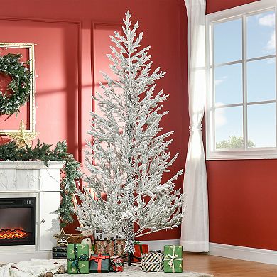7' Snow Flocked Artificial Christmas Tree With 240 Tip, Fir Shape, Auto Open