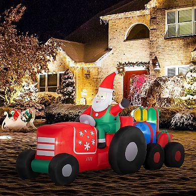 Outsunny 9ft Inflatable Christmas Santa Claus Driving Trailer