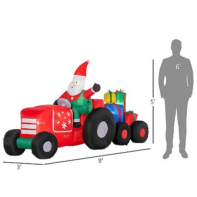 Outsunny 9ft Inflatable Christmas Santa Claus Driving Trailer