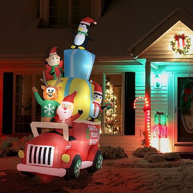 Outsunny 9ft Inflatable Santa Claus Drives a Car with Built-in LED for Garden