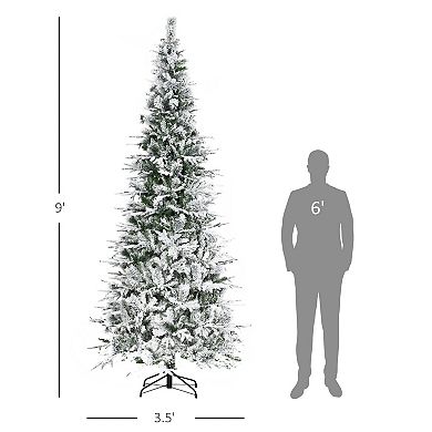 9' Snow Flocked Artificial Christmas Tree W/ 1159 Realistic Branch Tips Green