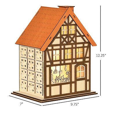 24 Days Countdown To Christmas Advent Calendar,  Wooden House W/ Drawer, Light