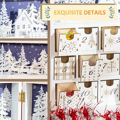 24 Days Countdown To Christmas Advent Calendar, Foldable Wooden Book W/ Drawer