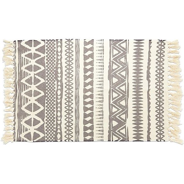Hand Woven Area Rug with Tassels, Tribal Geometric Bohemian Style Home
