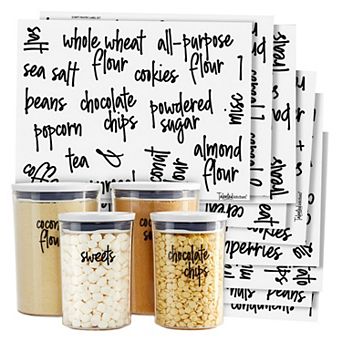 157 Pantry Labels for Food Containers, Black Script + Numbers Stickers