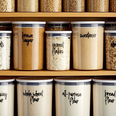 157 Pantry Labels for Food Containers, Black Script + Numbers Stickers