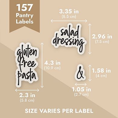 157 Pantry Labels for Food Containers, Black Script + Numbers Stickers