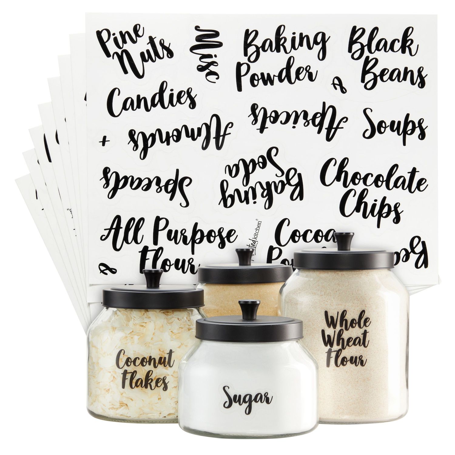 Talented Kitchen 145 Preprinted Spice Jar Labels with Seasoning Stickers,  Numbers, White All Caps Letters on Clear Water Resistant Vinyl