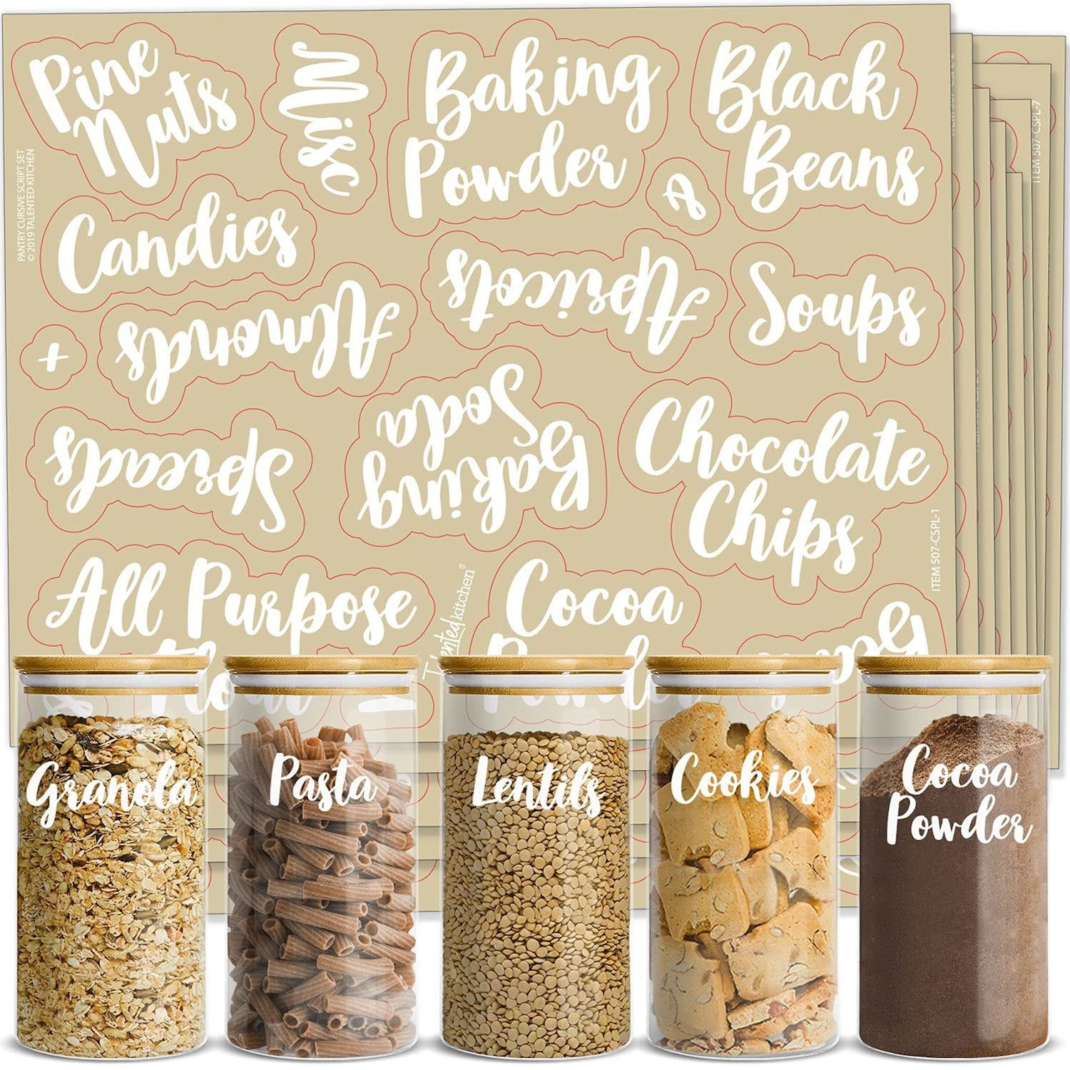 Talented Kitchen 24 Pack Glass Spice Bottles with 284 Preprinted Label  Stickers, 4 oz Empty Square Seasoning Jars with Shaker Lids & Gold Caps