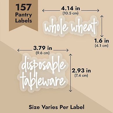 157 Pantry Labels for Food Containers, Kitchen Organization (White Script)