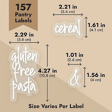 Talented Kitchen 157 Labels for Pantry Containers, Preprinted White Script Food Stickers, Names + Numbers for Jars, Kitchen Organization and Storage (Water Resistant)