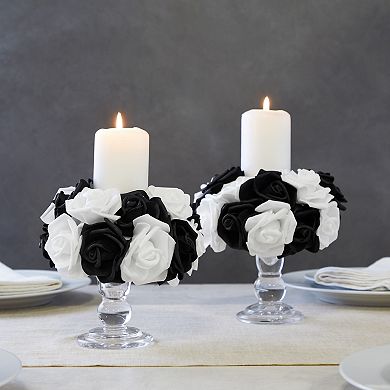 100 Pack Black and White Artificial Flowers, Bulk Stemless Fake Foam Roses, 3 In