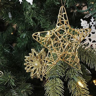 24 Pack Gold Star Ornaments for Christmas Tree, Bulk Holiday Decorations, 6 In