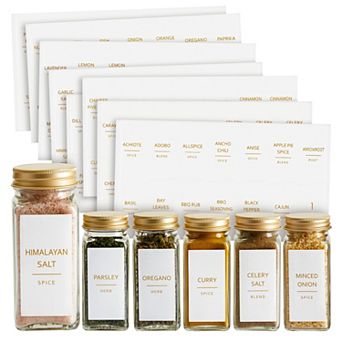 140 pc Gold Spice Jar Labels, Minimalist Preprinted All Caps on White Stickers