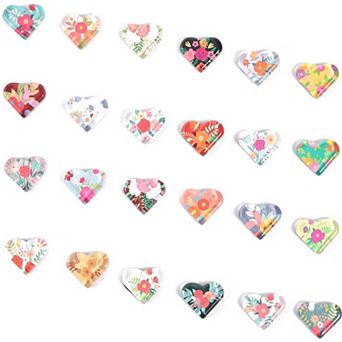 24 pc Heart Shaped Crystal Glass Fridge Whiteboard Magnet w/ Colorful Pattern