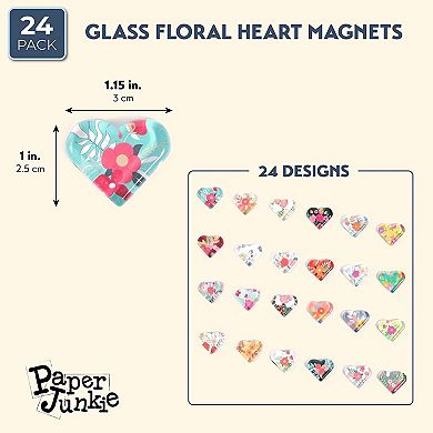 24-Piece Heart Shaped Crystal Glass Fridge Whiteboard Magnet w/ Colorful Pattern