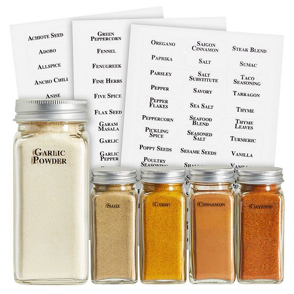 Glass Spice Jars With Spice Labels Set, Empty Spice Containers