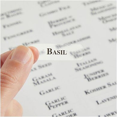 Talented Kitchen 125 Spice Labels Stickers, Clear Spice Jar Labels Preprinted