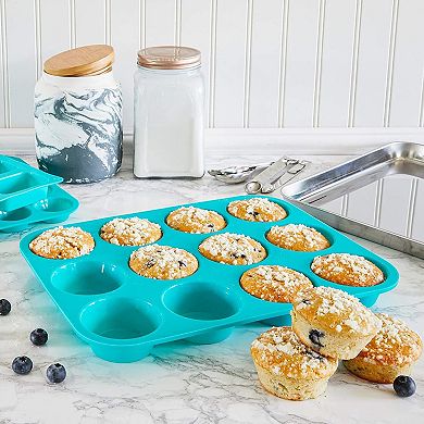 Silicone Baking Set, Mini Cake Trays (Teal, 3 Sizes, 3-Pack)