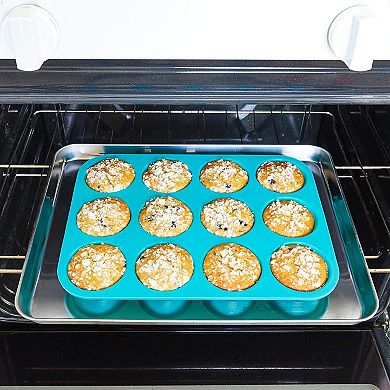 Silicone Baking Set, Mini Cake Trays (Teal, 3 Sizes, 3-Pack)