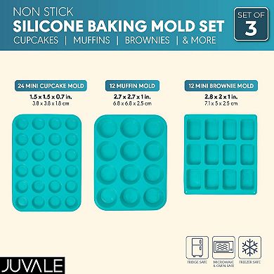 Silicone Baking Set, Mini Cake Trays (Teal, 3 Sizes, 3-Pack)