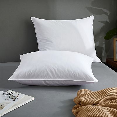 Unikome 2 Pack 100 Cotton Medium Support Feather Down Bed Pillows