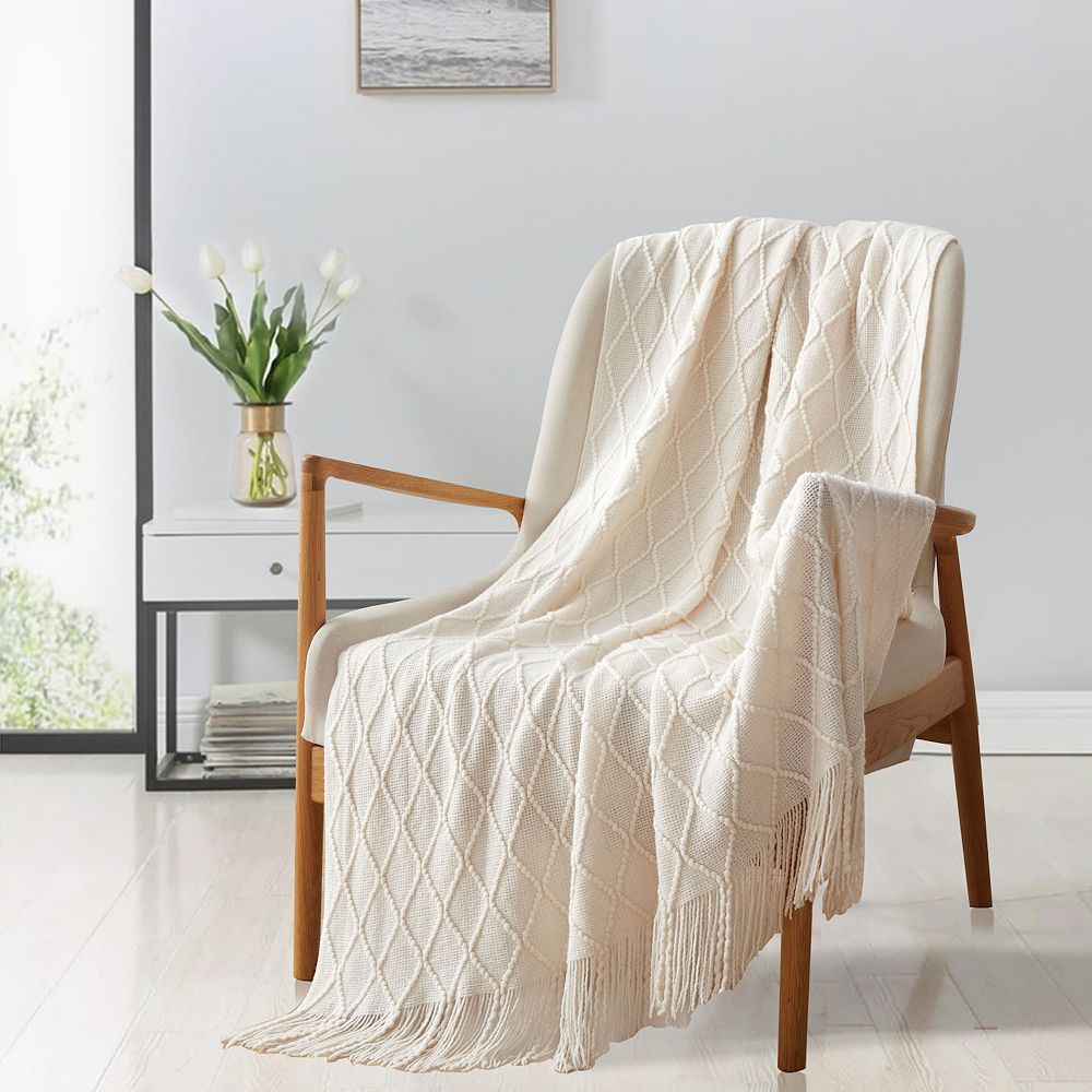 Grey Diamond Twist blanket: Speckled Medium Grey yarn, buy medium sized throw, handmade, warm, lightweight, VERY soft!