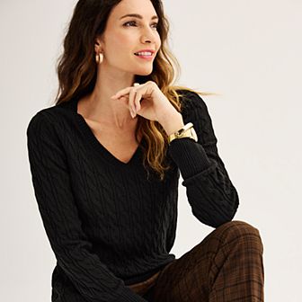 Women's Croft & Barrow® Extra Soft Cable Knit V-Neck Sweater