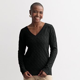 Women's Croft & Barrow® Extra Soft Cable Knit V-Neck Sweater