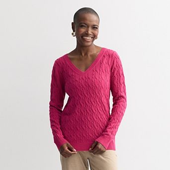 Women's Croft & Barrow® Extra Soft Cable Knit V-Neck Sweater
