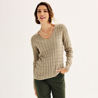 Women's Croft & Barrow® Extra Soft Cable Knit V-Neck Sweater
