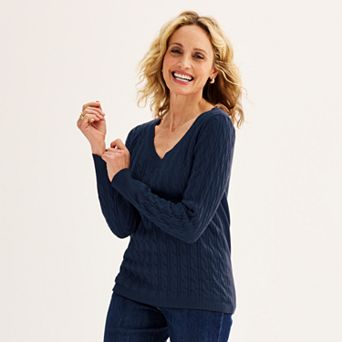 Women's Croft & Barrow® Extra Soft Cable Knit V-Neck Sweater