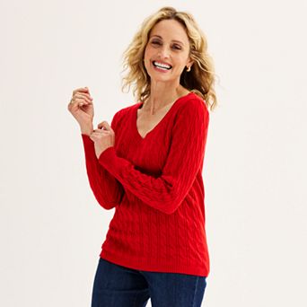 Women's Croft & Barrow® Extra Soft Cable Knit V-Neck Sweater