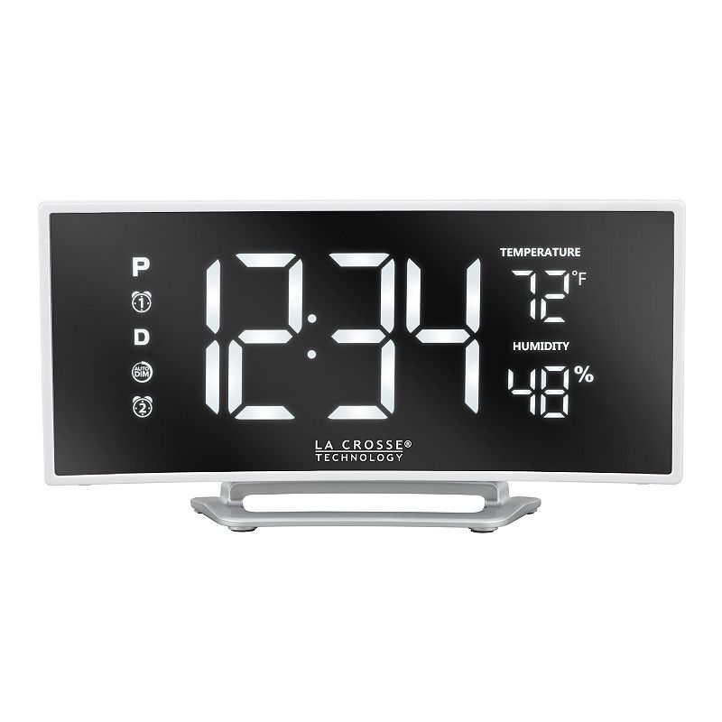 La Crosse Technology Curved Mirror LED Alarm Clock with USB Charging, White