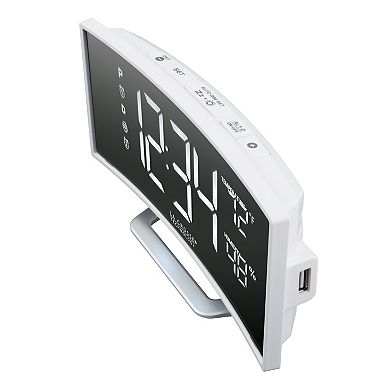 La Crosse Technology Curved Mirror LED Alarm Clock with USB Charging
