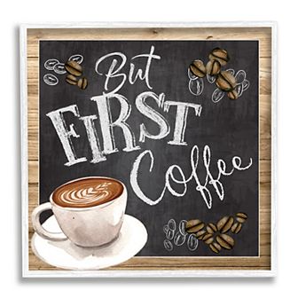 Stupell Home Decor First Coffee White Framed Wall Art