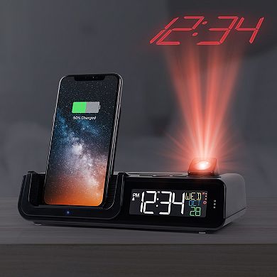 La Crosse Technology C75709 Wattz 2.0 Projection Alarm with 10W Wireless Charging and Docking Station