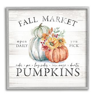 Stupell Home Decor Fall Market Pumpkins Silver Finish Framed Wall Art