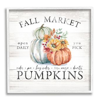 Stupell Home Decor Fall Market Pumpkins White Framed Wall Art
