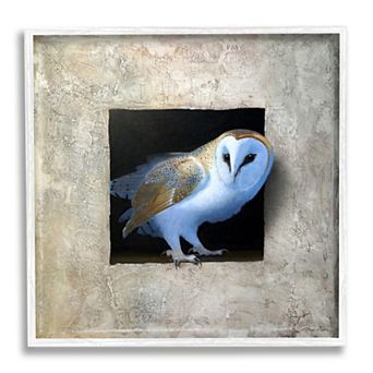Stupell Home Decor Barn Owl Perched White Framed Wall Art