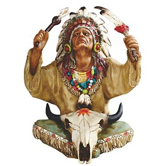 FC Design 10"H Indian Chief with Bull Skull Statue Decoration Figurine Home Room Decor